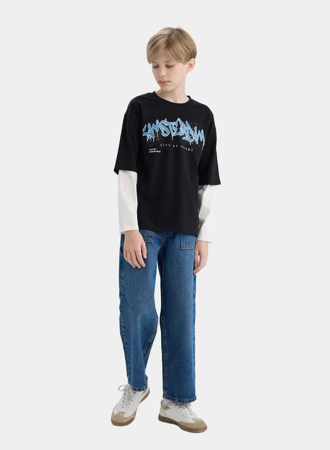 DeFacto DeFacto Kids Fit Round Neck Printed Long Sleeve T-Shirt