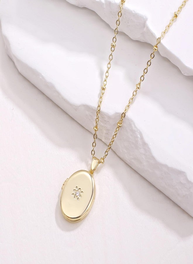 YOUFENG Oval Zircon Locket Necklace that Holds Pictures Photo Locket Birthday Gifts Golden - Image 2