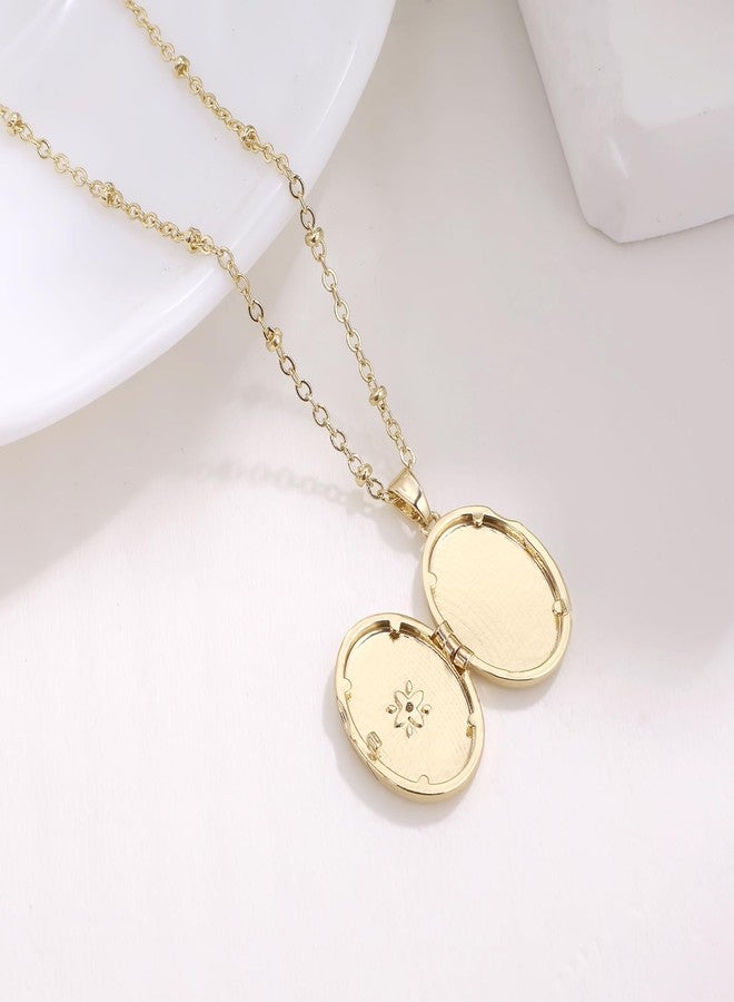 YOUFENG Oval Zircon Locket Necklace that Holds Pictures Photo Locket Birthday Gifts Golden - Image 4