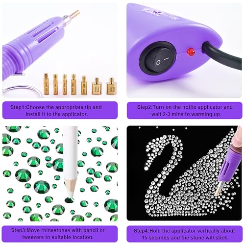 blinginbox Hotfix Applicator Tool DIY Hot Fix Rhinestone Setter Hot Fixed Kit 6000 Pcs 30/20/16/12/10/6SS 16 Colors Bigger Crystal Gems Picker Bedazzler Kit with Rhinestones Bedazzler Gun - Image 3