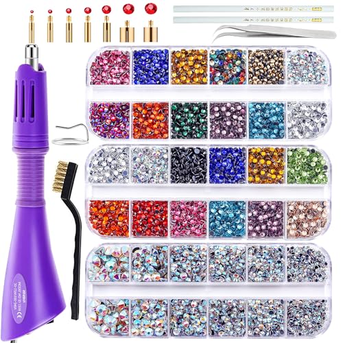 blinginbox Hotfix Applicator Tool DIY Hot Fix Rhinestone Setter Hot Fixed Kit 6000 Pcs 30/20/16/12/10/6SS 16 Colors Bigger Crystal Gems Picker Bedazzler Kit with Rhinestones Bedazzler Gun - Image 1