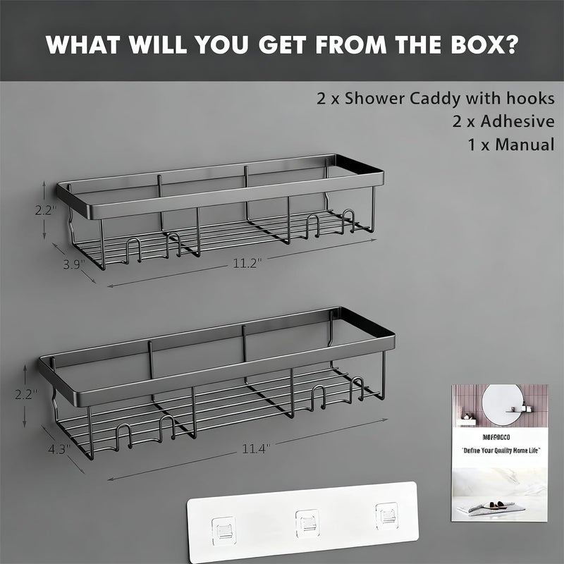 Moforoco Shower Caddy Shelf Organizer Rack, Self Adhesive Black Bathroom Shelves Basket, Home Farmhouse Wall Inside Organization and Storage Decor Rv Accessories, First Camper Apartment Essentials - Image 2