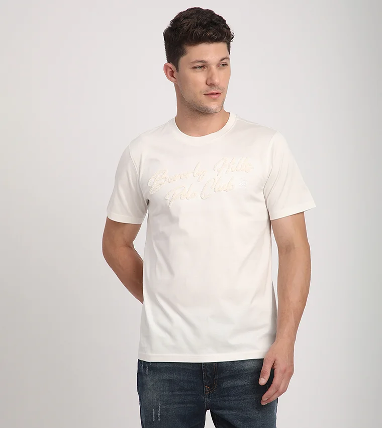 بيفرلي هيلز بولو كلوب تي شيرت بولو كلوب بيفرلي هيلز رجالي بأكمام قصيرة وياقة دائرية بتطريز شعار شانيل