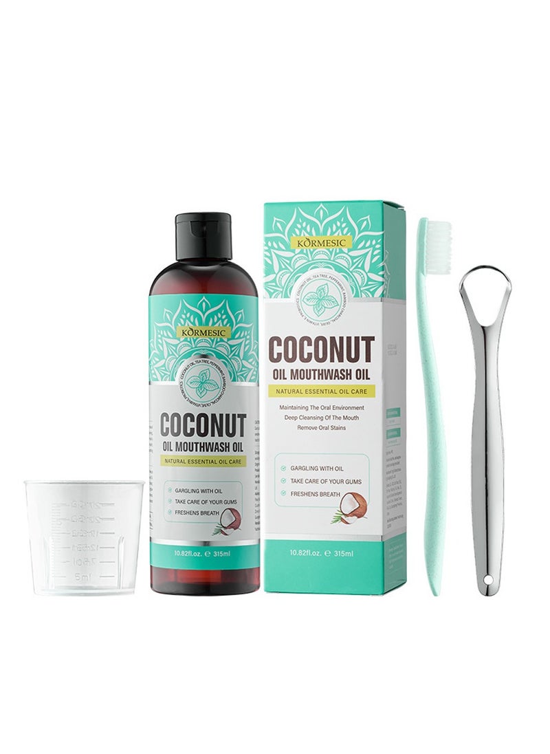 Kormesic 315ml Coconut Oil Pulling Mouthwash Set for Complete Oral Hygiene with Essential Oils & Vitamins for Happy Teeth & Gums & Fresh Breath  - Image 1