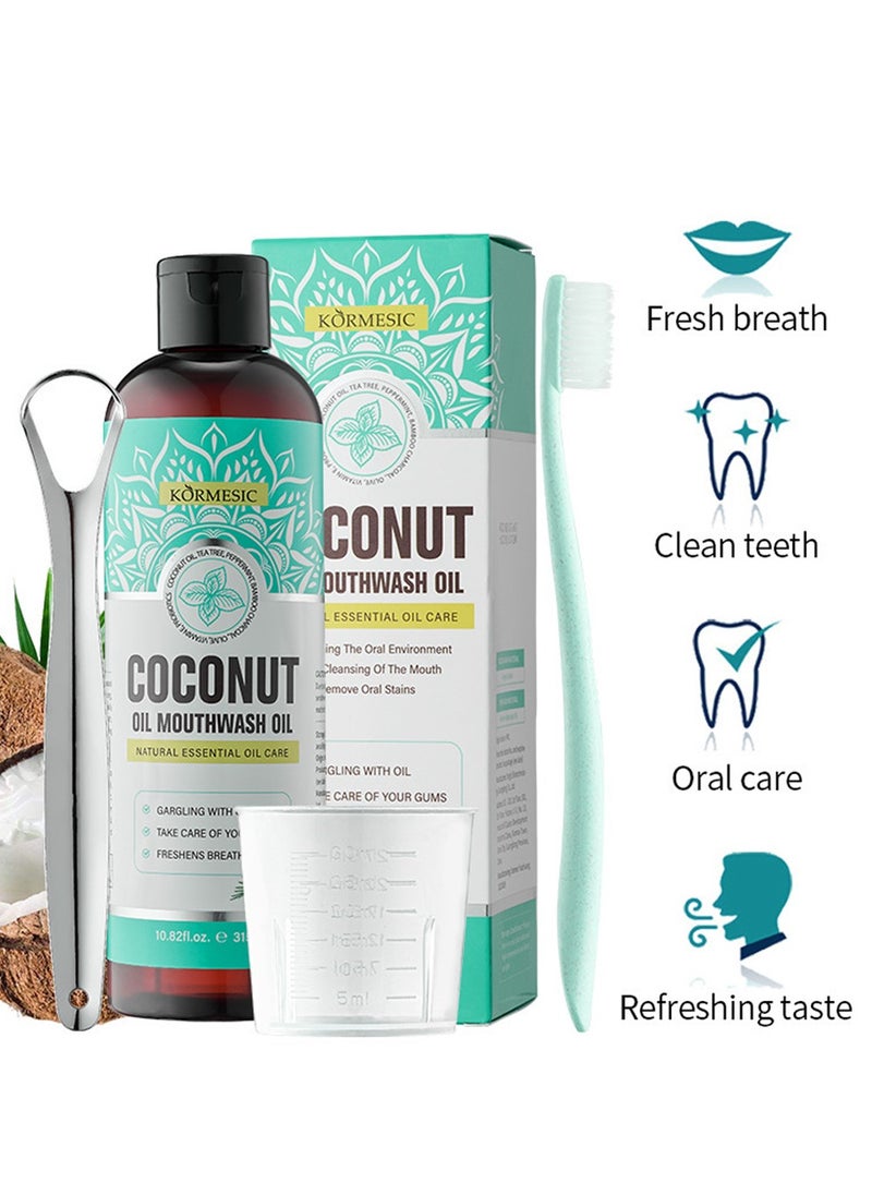 Kormesic 315ml Coconut Oil Pulling Mouthwash Set for Complete Oral Hygiene with Essential Oils & Vitamins for Happy Teeth & Gums & Fresh Breath  - Image 2