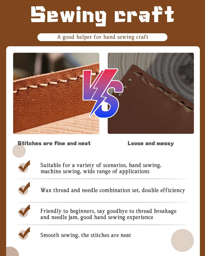 DIUDUS 218 Yards Upholstery Thread, Heavy Duty Thread for Hand Sewing, Sewing Kit with 9 Upholstery Needles for Hand Stitching Bookbinding Repair Canvas (Coffee) - Image 3