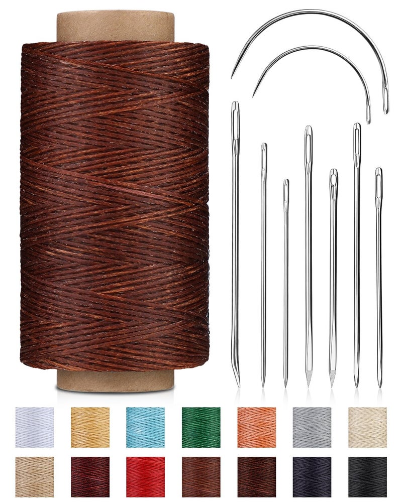 DIUDUS 218 Yards Upholstery Thread, Heavy Duty Thread for Hand Sewing, Sewing Kit with 9 Upholstery Needles for Hand Stitching Bookbinding Repair Canvas (Coffee) - Image 1