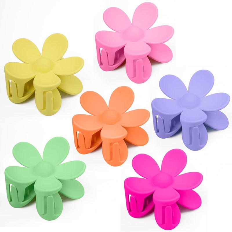 6PCS Flower Hair Clips Large Hair Claw Clips for Thick Hair Matte Non Slip Strong Hold Cute Jaw Daisy Claw Clip Colorful Clamps Thin Hair Accessories for Women Girls GiftsYellow