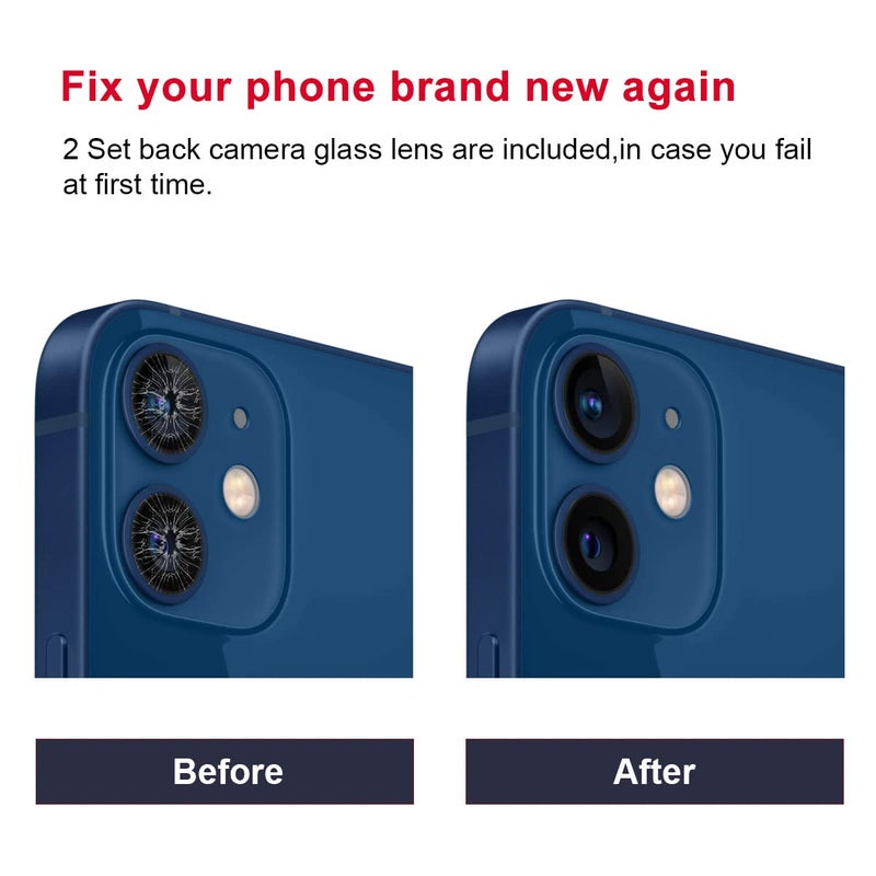 Perzework 2 Set Original Back Rear Camera Lens Glass Replacement for iPhone 12 and iPhone 12 Mini with pre-Installed Adhesive and Reparing Toolkit - Image 5