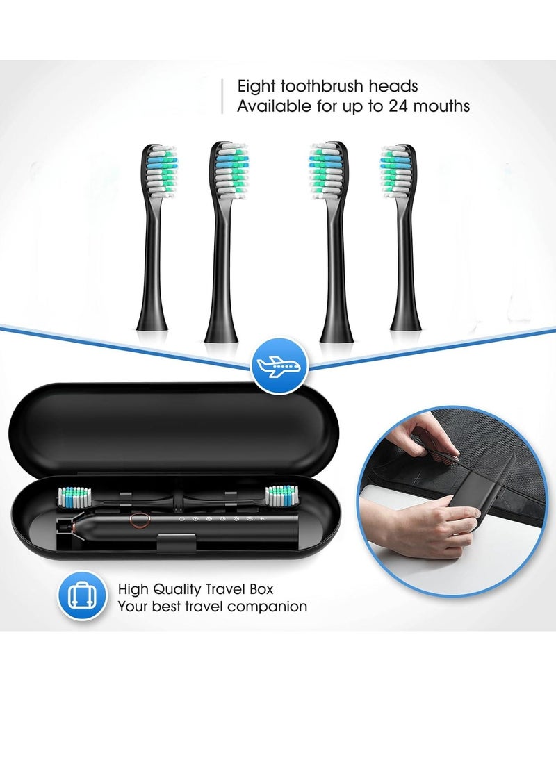Electric Toothbrush, Adult And Adolescent Sonic Type, 4 Brush Heads, Travel Case, 6 Modes, 40000 Vpm Electric Motor, Ipx7 Waterproof, 2-Minute Timer, Wireless Charging, 100 Day One Charge - Black - Image 3