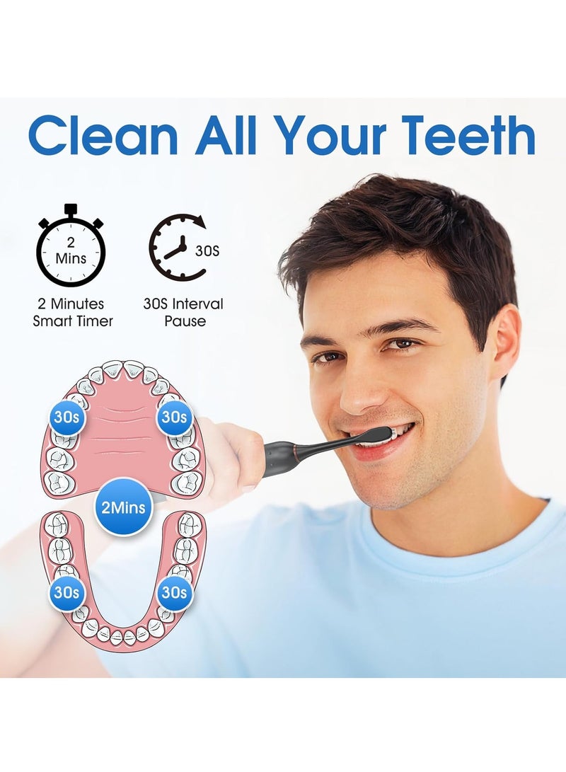 Electric Toothbrush, Adult And Adolescent Sonic Type, 4 Brush Heads, Travel Case, 6 Modes, 40000 Vpm Electric Motor, Ipx7 Waterproof, 2-Minute Timer, Wireless Charging, 100 Day One Charge - Black - Image 4