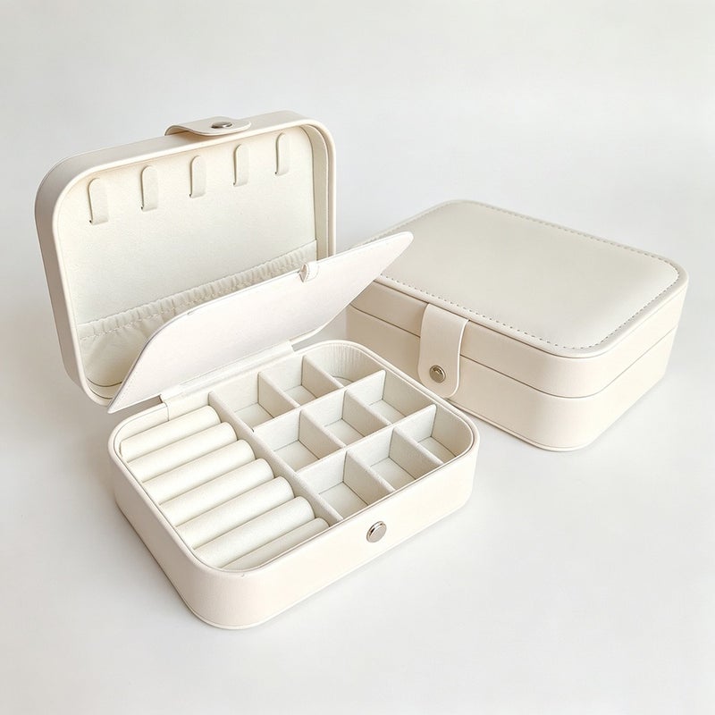 Travel-Friendly PU Leather Jewelry Box - Compact, Dustproof, Scratch-Resistant Organizer for Rings, Earrings, and Lipstick