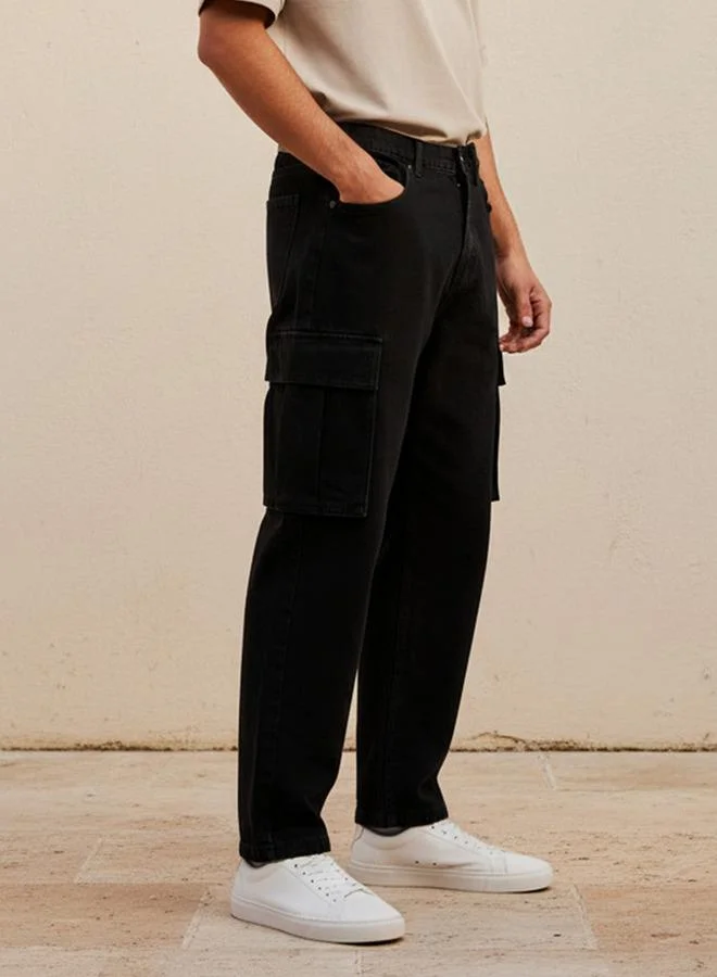 Splash FAV BLACK Men Regular Fit Mid Rise Cargo Jeans for Men | Best Price UAE