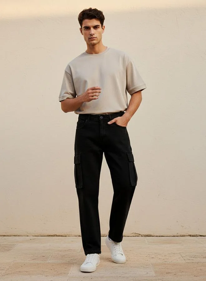Splash FAV BLACK Men Regular Fit Mid Rise Cargo Jeans for Men | Best Price UAE