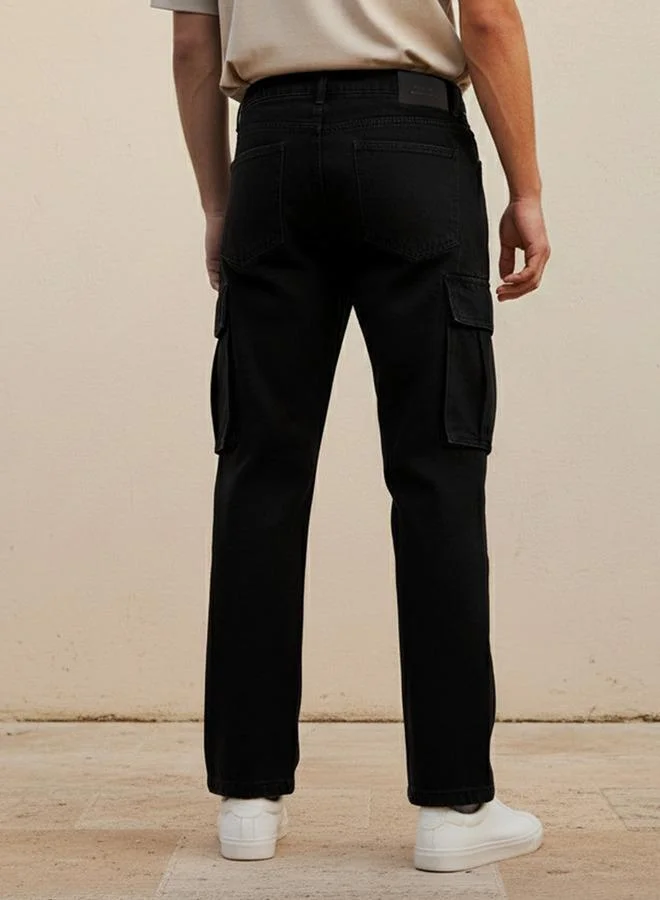Splash FAV BLACK Men Regular Fit Mid Rise Cargo Jeans for Men | Best Price UAE