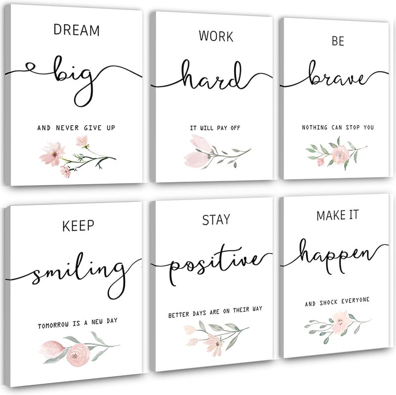 Howwii Inspirational Wall Art for Bedroom, Motivational Office Wall Art Decor, Framed Canvas Wall Art for Women, Girls, Positive Affirmations Quotes Prints, Set of 6PCS, 8"x10", FRAMED - Image 1