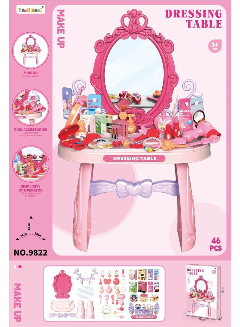 FUN MOMENT Girls' Dressing Table and Makeup Playset with Mirror - 46 Pieces - Image 2