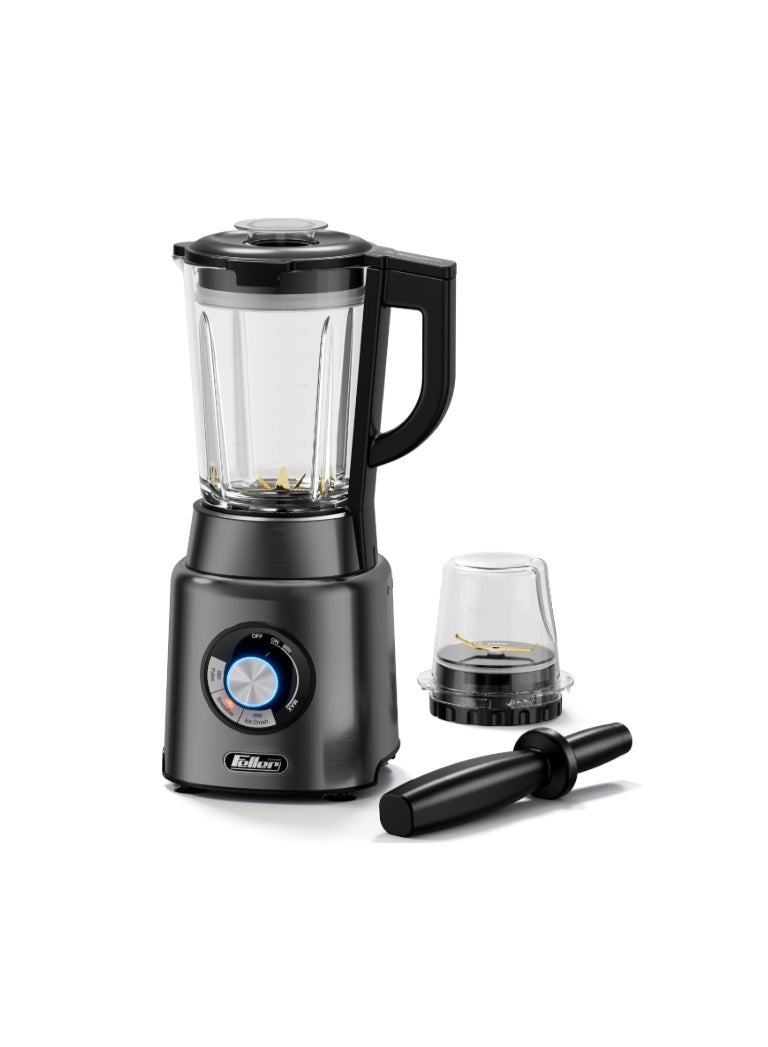 Feller Germany, 1200W Blender + Grinder Mill, 1.7L Glass Jar, Ice Crush/Smoothie/Pulse Modes, Variable Speed, 6-Fin Blade, Safety Lock, 2Y Guarantee BLG1200 UAE Stainless Steel - Image 1