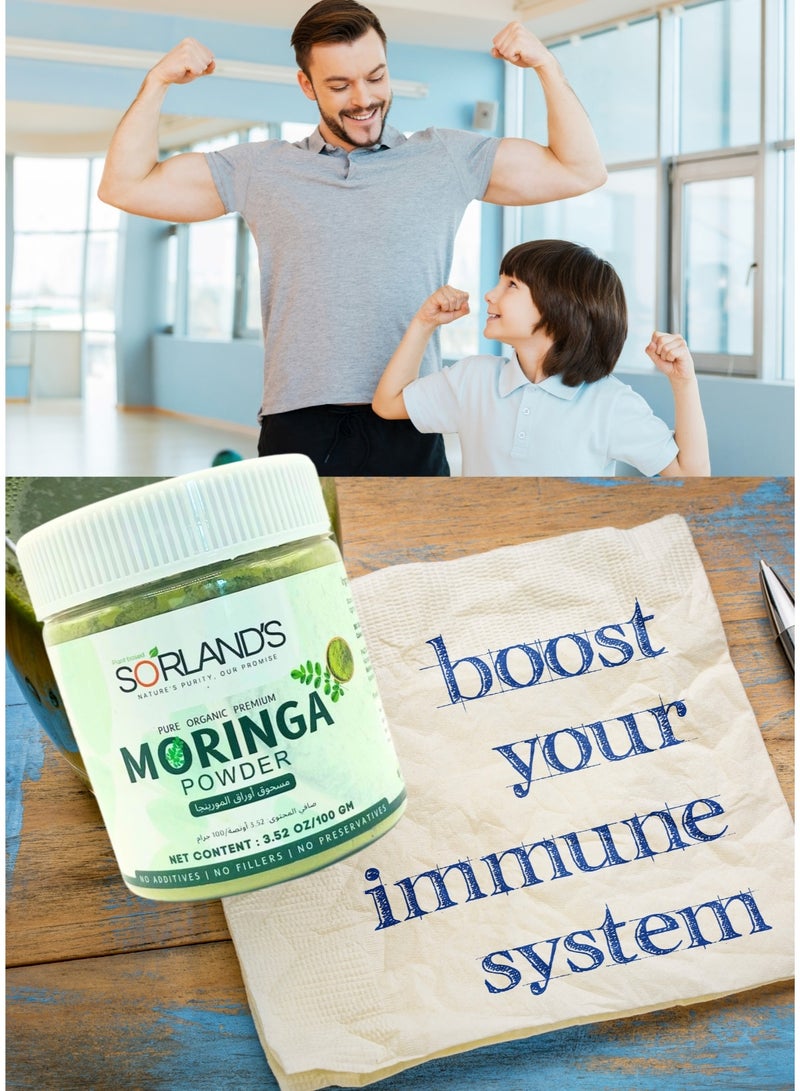 Sorland's Pure Organic Moringa Leaves Powder Jar(100G) Nutrient-rich superfood, packed with natural vitamins, minerals, protein, and essential amino acids | Non-GMO, 100% natural, and certified organic - Image 4