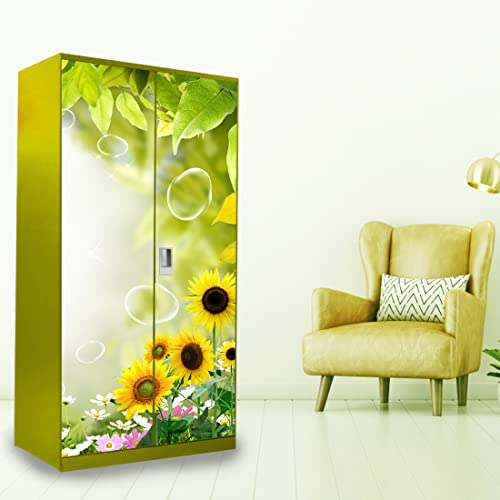 WallDaddy Self Adhesive Almirah Stickers, Wall Stickers, Decorative Sticker Wallpaper for Home Wardrobe Doors(Bubble Sunflower Almirah) PVC Vinyl Size Large (39 x 84 Inch) - Image 4