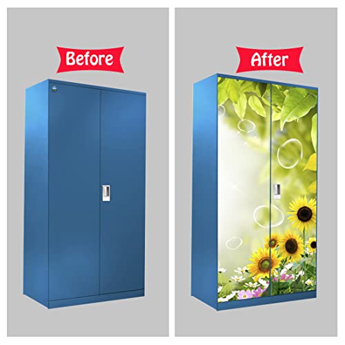 WallDaddy Self Adhesive Almirah Stickers, Wall Stickers, Decorative Sticker Wallpaper for Home Wardrobe Doors(Bubble Sunflower Almirah) PVC Vinyl Size Large (39 x 84 Inch) - Image 5