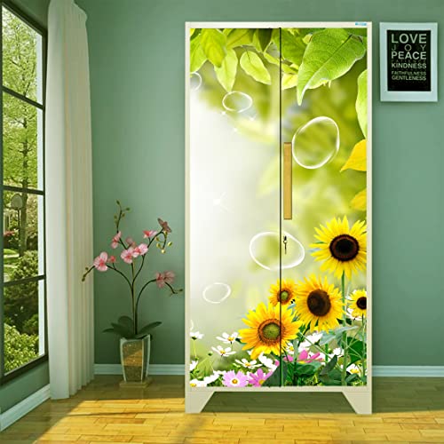 WallDaddy Self Adhesive Almirah Stickers, Wall Stickers, Decorative Sticker Wallpaper for Home Wardrobe Doors(Bubble Sunflower Almirah) PVC Vinyl Size Large (39 x 84 Inch) - Image 1