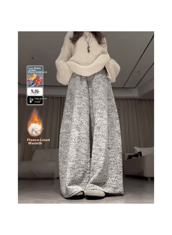 Mt Winter Cozy Geometric Pattern Fleece-lined Wide-leg Elastic Waist Loose Fit Women's Casual Pants - Image 1