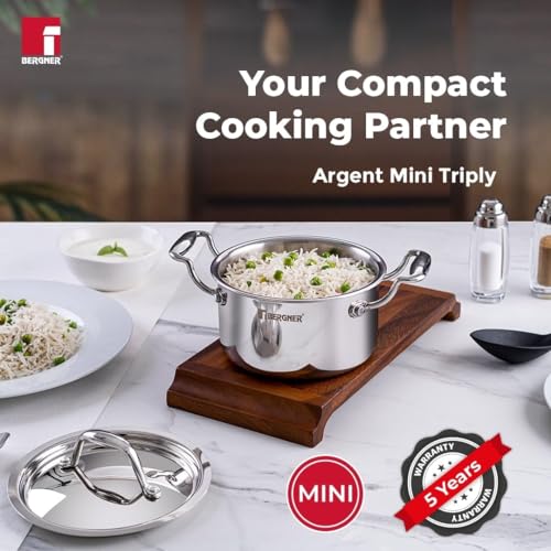 Bergner Argent Junior Chef Triply Stainless Steel Cookware Set 6 Pc - 16cm/1.6L Casserole and 18cm/2 L Casserole with 2 Lids, 16cm/1.1L Kadai with Lid, Mini Cooking Set - Induction and Gas Stove Ready - Image 3