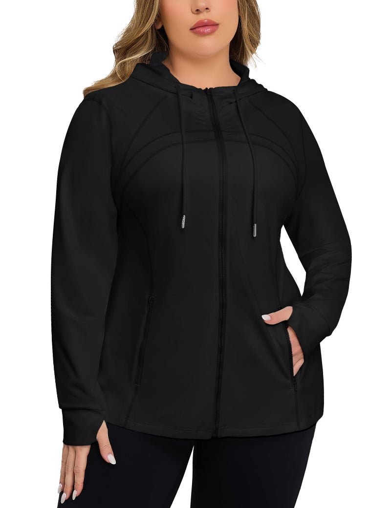 FOREYOND Plus Size Workout Jacket for Women Full Zip Up Lightweight Athletic Jackets Running Gym Yoga with Thumb Holes - Image 1