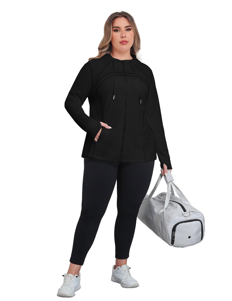 FOREYOND Plus Size Workout Jacket for Women Full Zip Up Lightweight Athletic Jackets Running Gym Yoga with Thumb Holes - Image 5