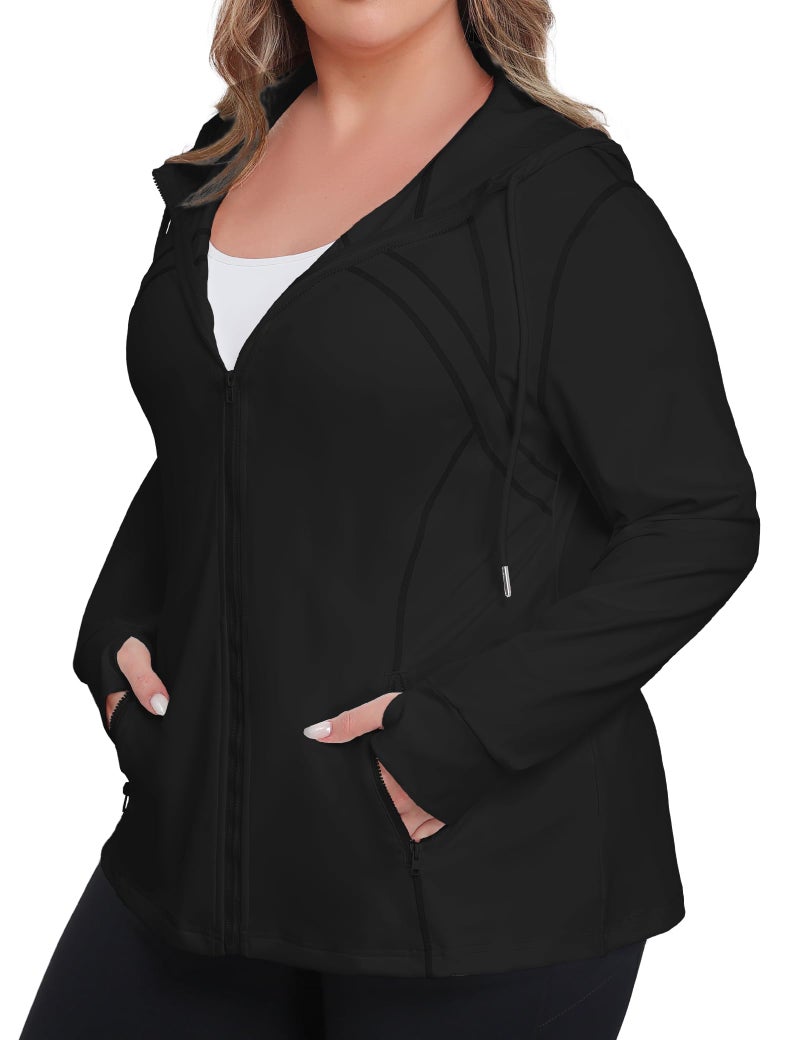 FOREYOND Plus Size Workout Jacket for Women Full Zip Up Lightweight Athletic Jackets Running Gym Yoga with Thumb Holes - Image 4