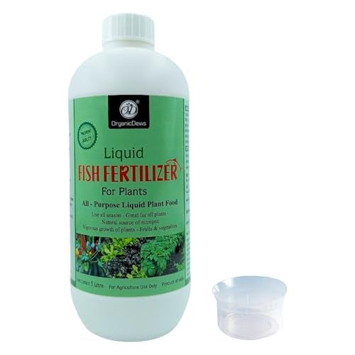 OrganicDews Liquid Fish Fertilizer for Plants 1 Litre with Measuring Cup 25 ml - All Purpose Liquid Fertilizer Vigorous Growth Compost Starter 1 Litre - Image 1