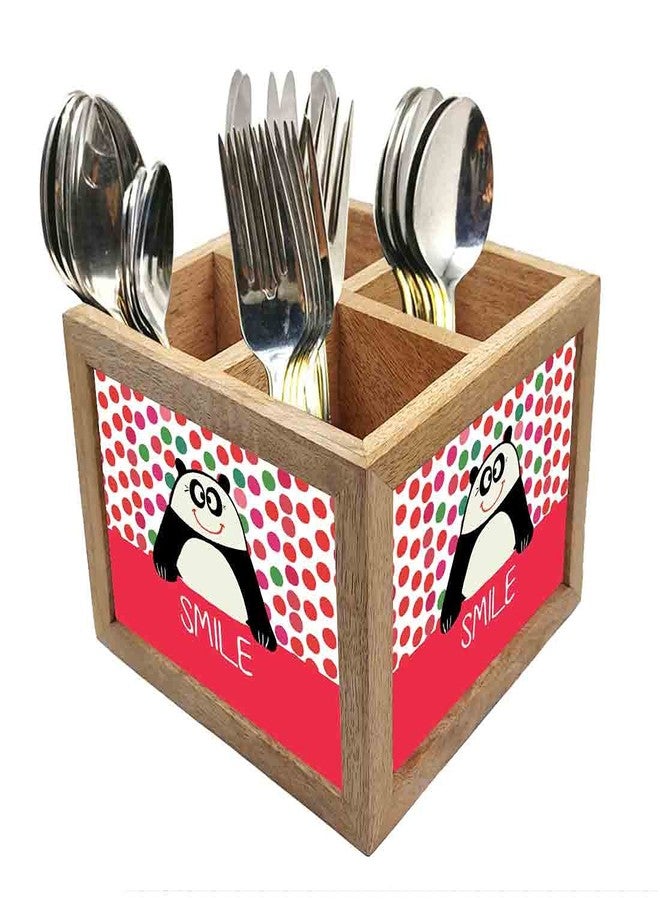 Nutcase Wooden Cutlery Stand Holder Silverware Caddy Spoons Forks Knives Organizer for Dining Table & Kitchen -Made in India-Spoons NOT Included - Panda - Image 1