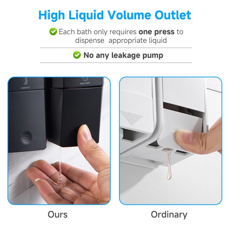 GlintGath Shower Dispenser 3 Chamber No Drill Wall Mounted Shampoo Conditioner Body Wash Dispenser, Large Capacity 1500ML, Black - Image 4