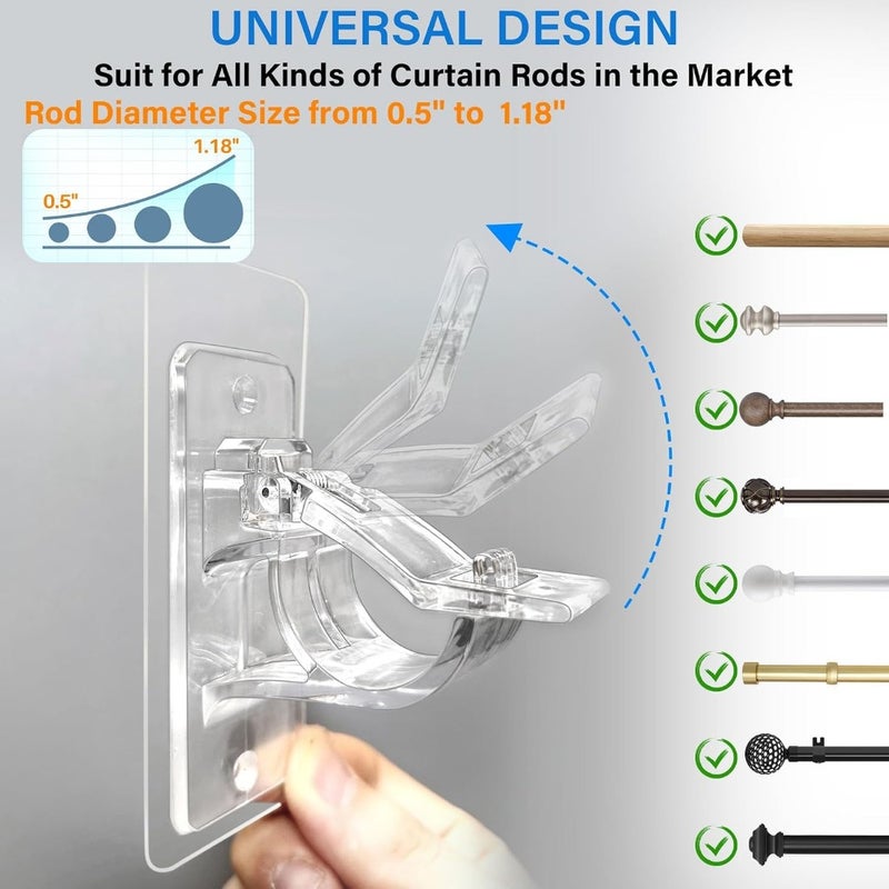 Curtain Rod Bracket, 6-Pack No Drill Needed Holders, Self Adhesive Brackets, Multipurpose Nail Free Stick On Hooks, Hangers For Bathroom, Bedroom, Livingroom - Image 2