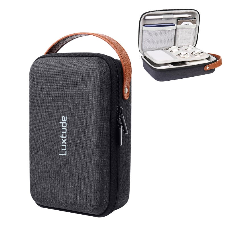 Luxtude Electronic Organizer Travel Case, Portable Tech Organizers, Hard Shell Zipper Case for Electronics, Travel Essentials, Black (External Size 8.5 x 5.9 x 2.5 Inch) - Image 1