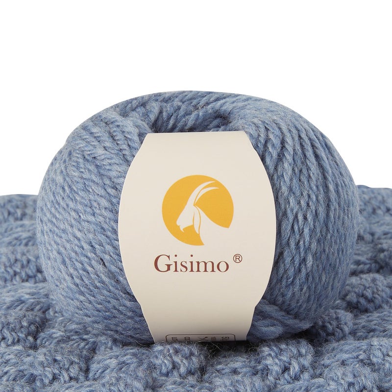 Gisimo 100 Merino Wool Yarn 3Ply Luxurious and Soft Yarn for Hand Knitting Crocheting Light Blue 1Ball
