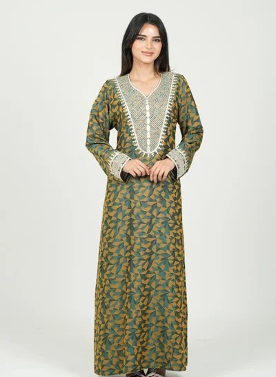 AL BENT AL SHARQIEH printed mukhawar jalabia dress