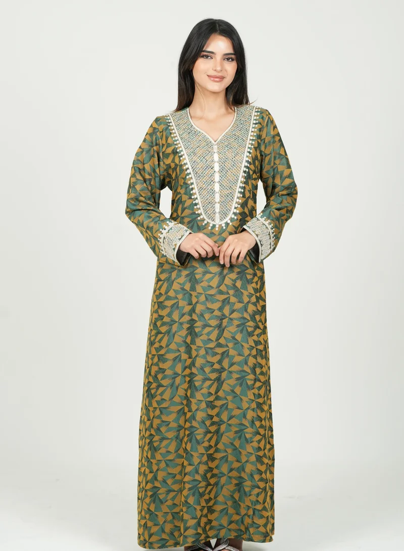 AL BENT AL SHARQIEH printed mukhawar jalabia dress