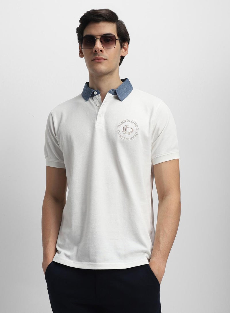 Dennis Lingo White Slim Fit Solid Polo Collar T-shirt for Men - 100% Cotton, Short Sleeve, Casual, - Image 5