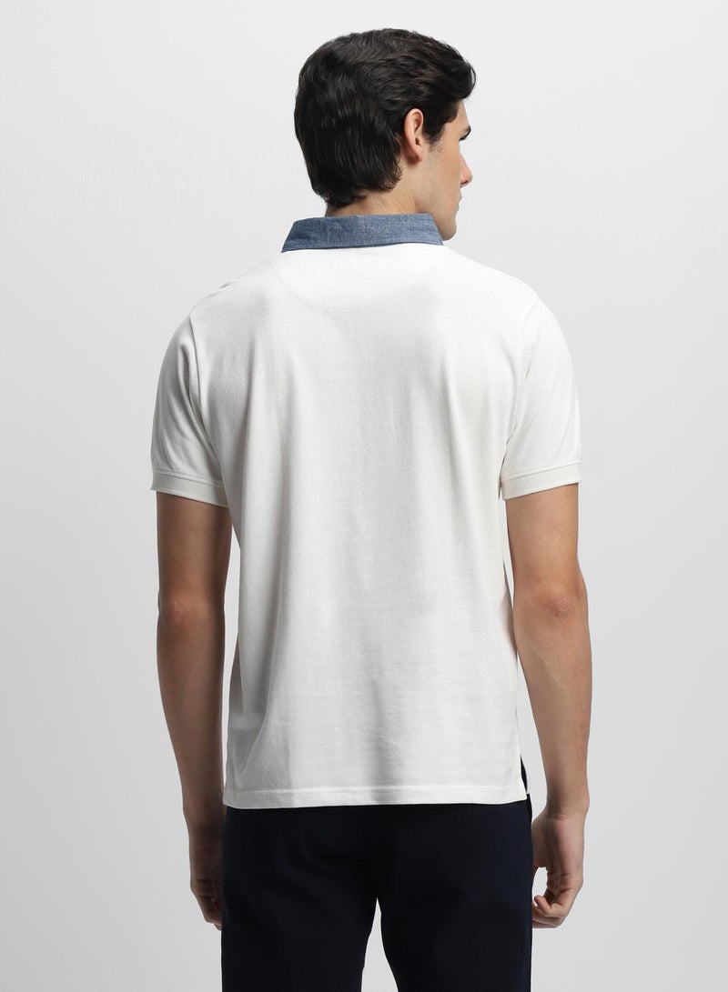 Dennis Lingo White Slim Fit Solid Polo Collar T-shirt for Men - 100% Cotton, Short Sleeve, Casual, - Image 3