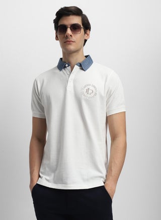 White Slim Fit Solid Polo Collar T-shirt for Men - 100% Cotton, Short Sleeve, Casual, - view 5