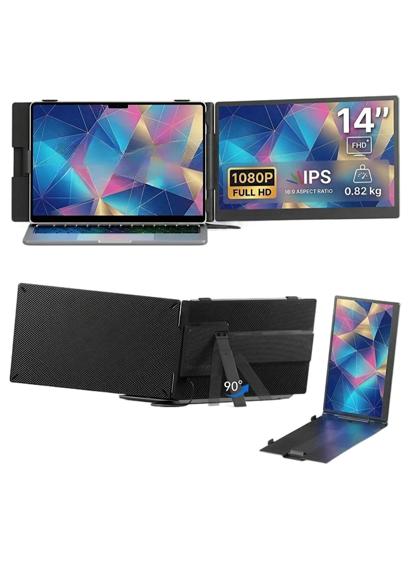 Laptop Screen Extender 14" FHD 1080P Portable Monitor, Dual Screen Display, Plug & Play USB-C/HDMI, Lightweight Travel Monitor for 13–17" Laptops, Compatible with Windows Mac Android Switch PS5