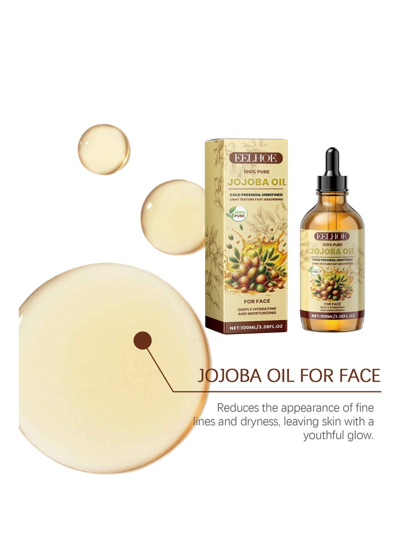EELHOE Organic Jojoba Oil Cold Pressed 100ml, 100% Pure World Natural Jojoba Oil Vegan for Skin, Nails, Hand, Body and Face,Women's Face Moisturizing, Brightening and Firming Care, Vitamin C Oil - Image 3