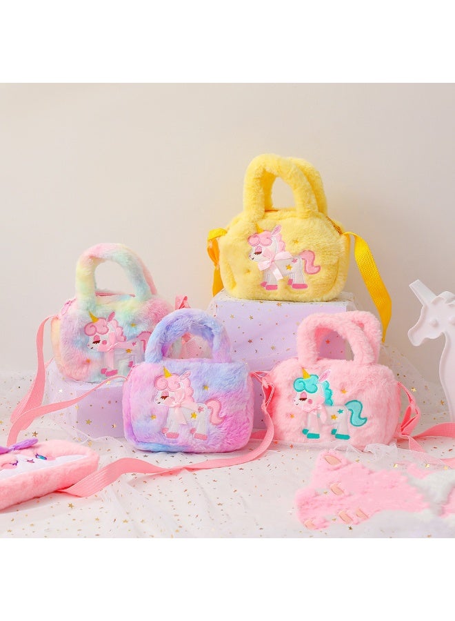 Unicorn Plush Shoulder Bag Girls Fashion Unicorn Embroidered Messenger Bag Handbags with Adjustable Shoulder Strap Messenger Bag for Children (Purple) - Image 5