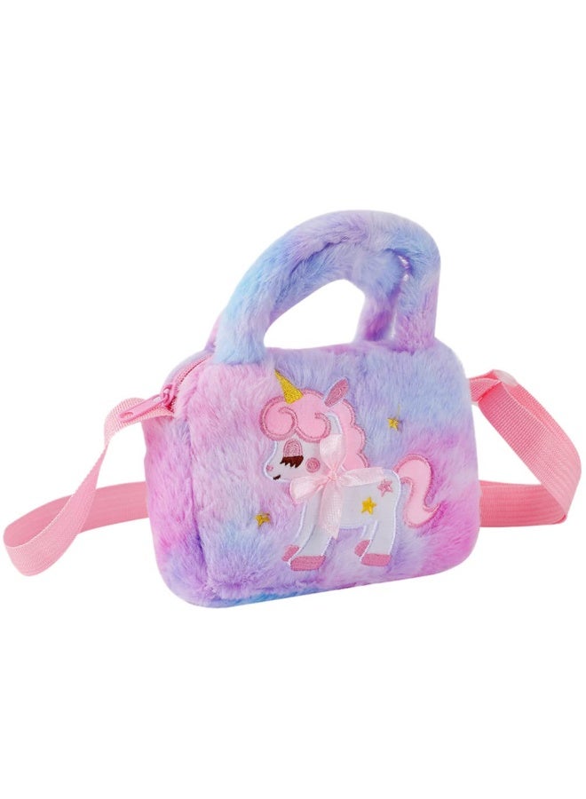Unicorn Plush Shoulder Bag Girls Fashion Unicorn Embroidered Messenger Bag Handbags with Adjustable Shoulder Strap Messenger Bag for Children (Purple) - Image 3