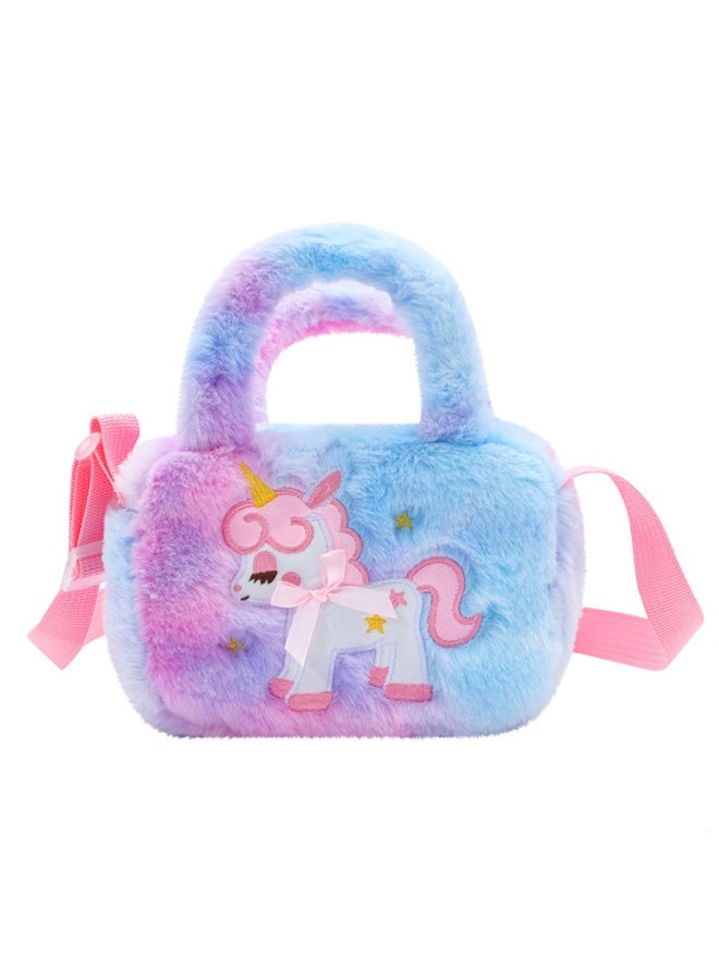Unicorn Plush Shoulder Bag Girls Fashion Unicorn Embroidered Messenger Bag Handbags with Adjustable Shoulder Strap Messenger Bag for Children (Purple) - Image 2