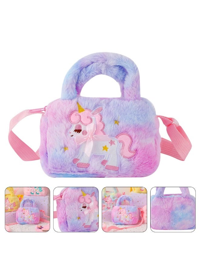 Unicorn Plush Shoulder Bag Girls Fashion Unicorn Embroidered Messenger Bag Handbags with Adjustable Shoulder Strap Messenger Bag for Children (Purple) - Image 1