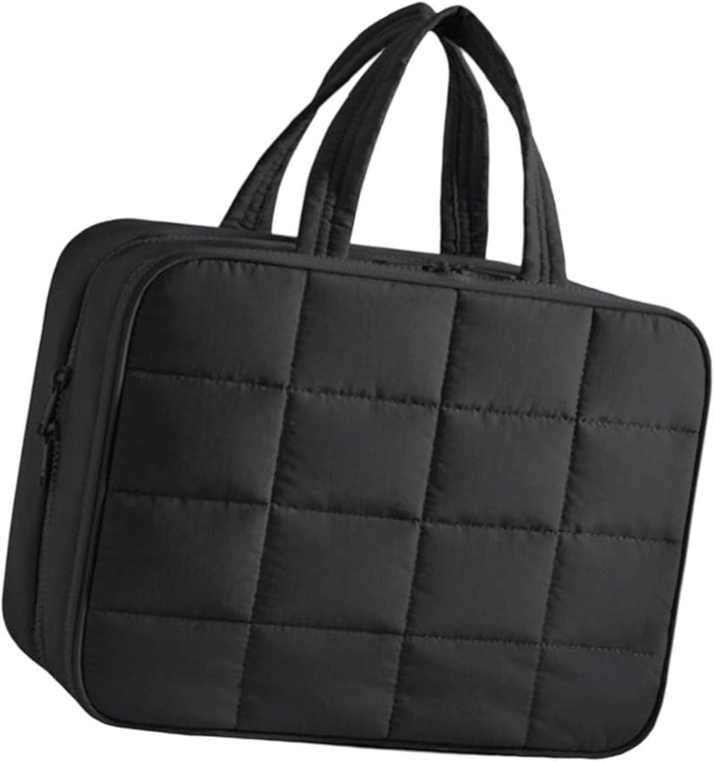 Small Black Polyester Hanging Cosmetic Bag Ergonomic Travel Toiletry Pouch With Hook - Image 1