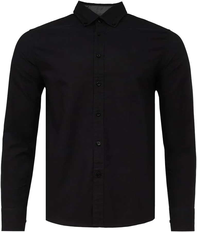 Cedro Cedro Men's Black Oxford Shirt - Regular Fit Cotton Long Sleeve